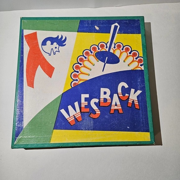 Vintage Wesback‎ Spinning Top Game Vibrant Cardboard Wood Spinner - Picture 2 of 9